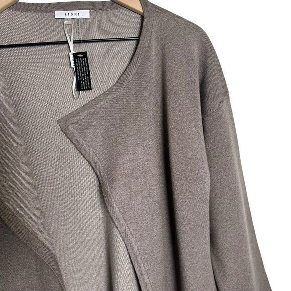Sioni Large Open Front Longline Soft Cardigan Brown Cozy Minimalist Cotton - Picture 5 of 12